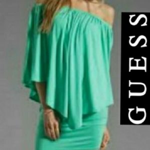 Guess One Shoulder Pleated Dress-Blue/Green Teal Size M NWT